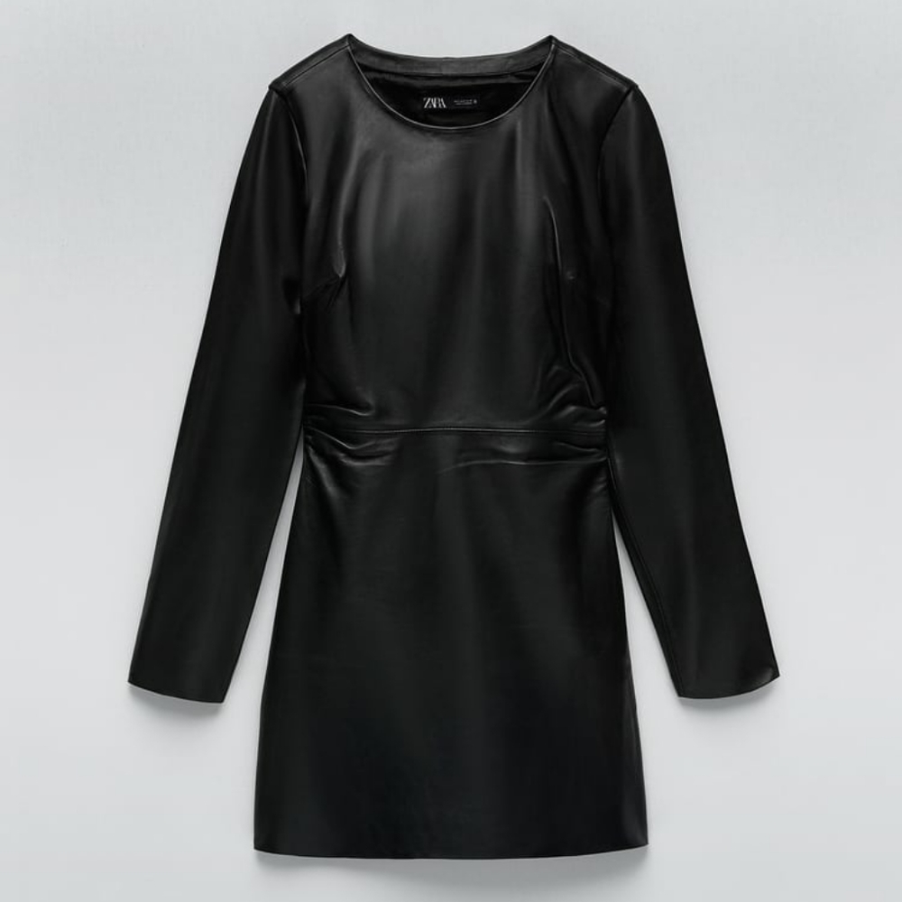 NWT Zara Real Leather Shoulder Pad Mini Dress SZ S